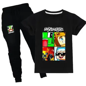 

UNSPEAKABLE cartoon pattern printing boys T Shirt + pants 2pcs sets girl Short sleeve Top pant suit children clothing