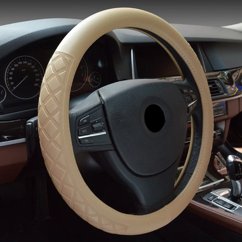 Волоконная кожаная крышка для рулевого колеса Автоаксессуары износостойкость противоскользящая Автомобильная крышка рулевого колеса 15 дюймов черный