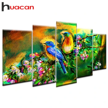 

Huacan 5 pcs/set Diamond Painting Birds Multi-picture Combination Mosaic DIY Diamond Embroidery Cross Stitch Decor Gift Wall Art