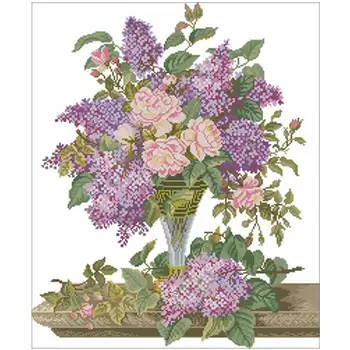 

Lilac and rose patterns Counted Cross Stitch 11CT 14CT 18CT DIY Chinese Cross Stitch Kits Embroidery Needlework Sets