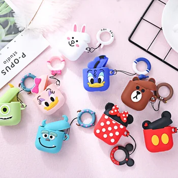 

AirPods Case Cartoon Cute Box AirPods Pouch Hanging Buckle Soft Silicone Cover Airpods Protective Cases For Apple Airpods 1 2