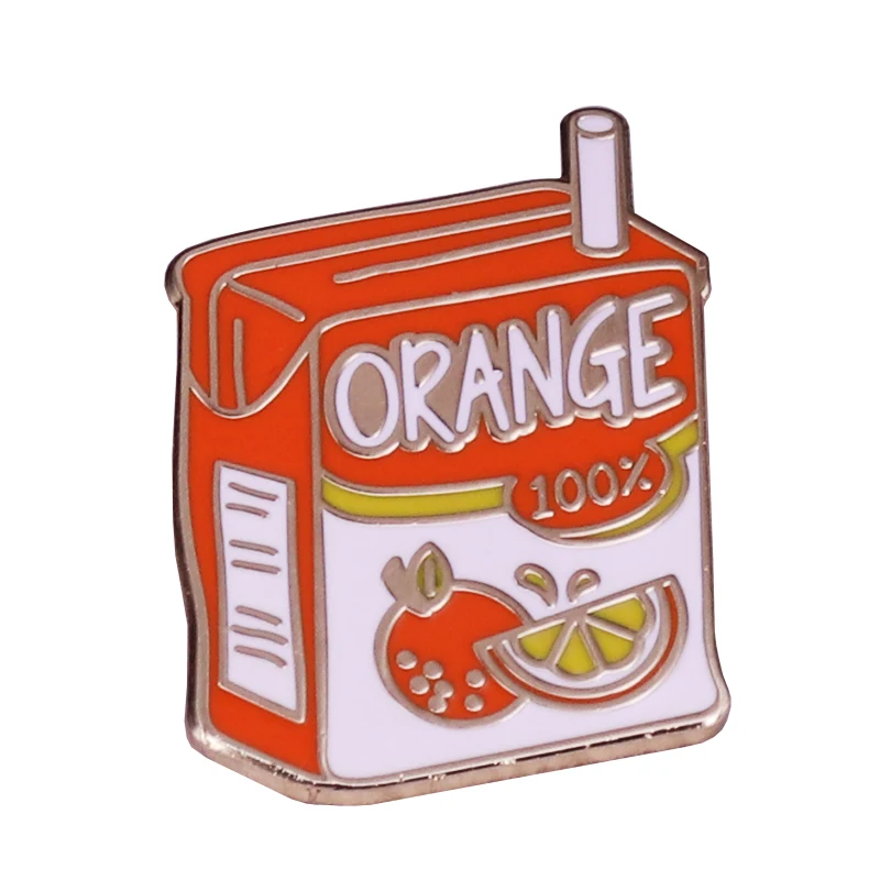 Orange Juice Box Hard Enamel Pin Citrus Drink Milk Carton Cute Anime Gift