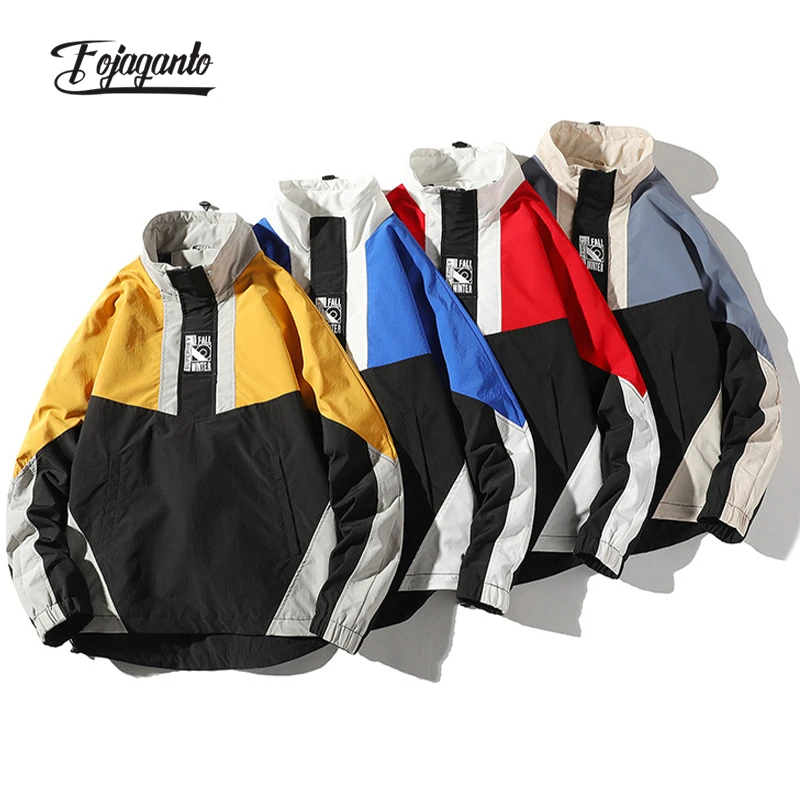 

FOJAGANTO Men's Autumn New Jacket Tide Brand Color Matching Printing Stand Collar Coat Loose Casual Fashionable Jacket Male