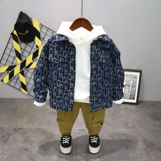 

Baby boys Clothes Set Autumn Spring Baby Boys jeans wear+hoodie+Pants Costume For Infant Clothing Boys Outfits Suit 2-7years