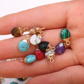 

5pcs Natural Faceted Oblate Semi-Precious Stone Pendant Making Necklace Accessories For Women Jewelry Size 8x13mm