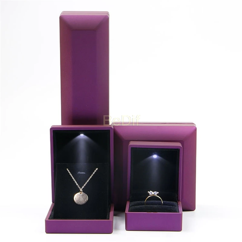 Светодиодный светильник, коробка для колец, предложение для свадьбы, помолвки, кольцо, кулон, ожерелье, браслет, серьги, ювелирная посылка, демонстрационные коробки