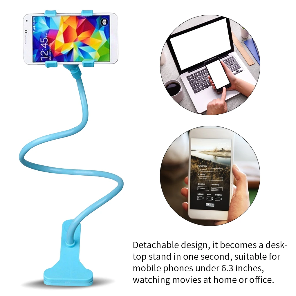 

Phone Bracket Flexible Cellphone Holder Long Arm Clamp 2 Clip Heads Phone Stand for Desk Bed