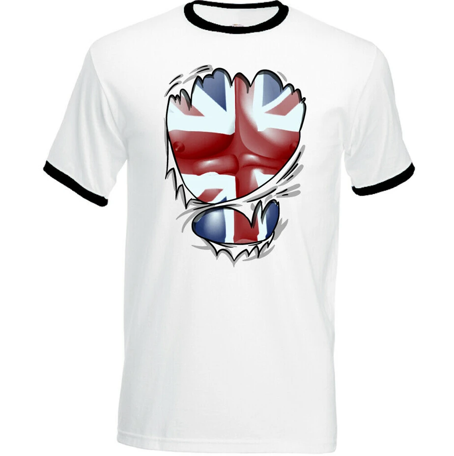 Torn Ripped Union Jack Flag Mens British T-Shirt Team Gb Uk St Georges Day Top Homme Customized Tee Shirt | Мужская одежда