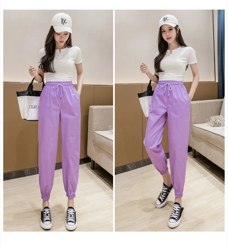 Jielur Trousers Women Solid Color Elastic Waist Candy Color Autumn Pants New Chic Sweatpants Pantalon Femme Roupas Slim Pants