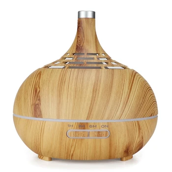 

400Ml Air Humidifier Aroma Essential Oil Diffuser with Hollow Wood Grain 7 Color Changing Led Lights for Office Home Light Yello