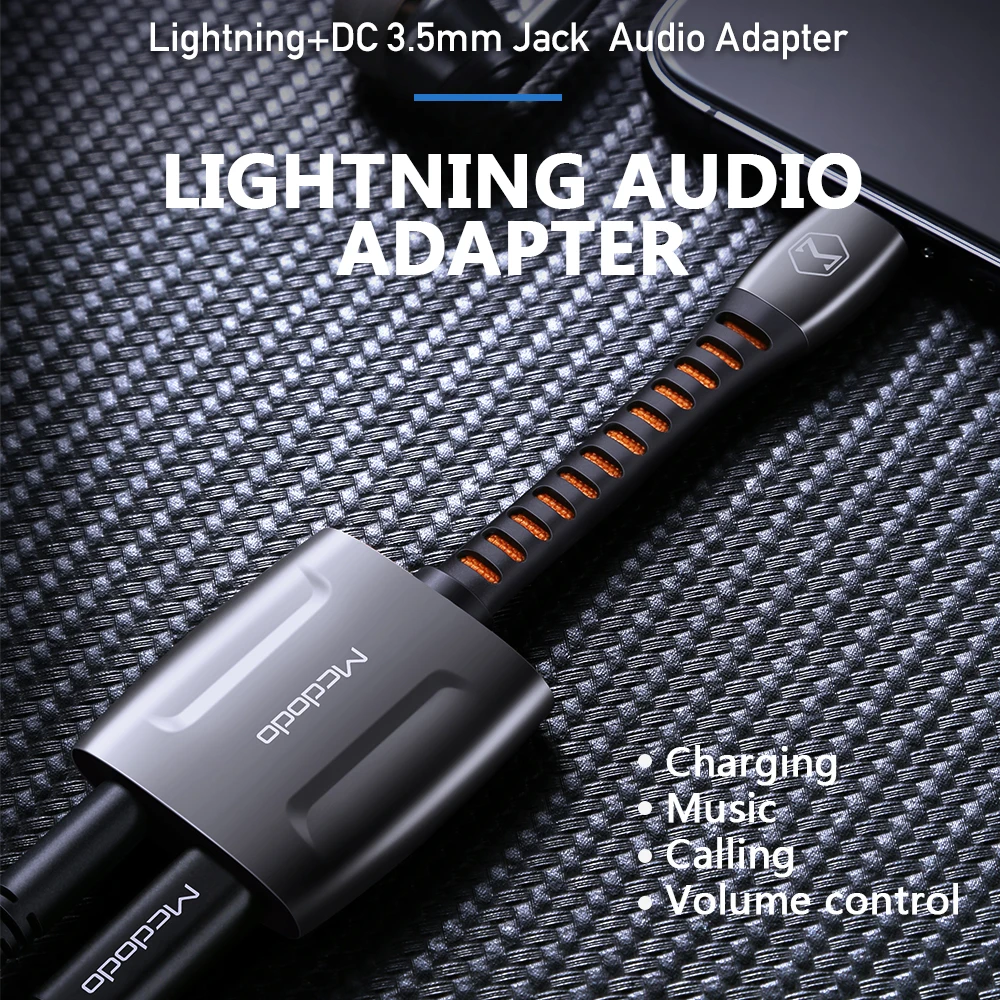Mcdodo Aux Audio Cable Call Adapter To 3 5mm Jack Audio Earphone Headphone Converter Splitter for IPhone Charger Adapter OTG