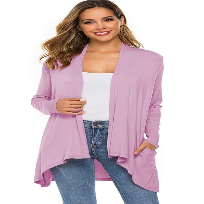 Najtaniej Damskie na co dzień z długim rękawem otwórz przednia lekka zasłona swetry rozpinane z kieszeniami