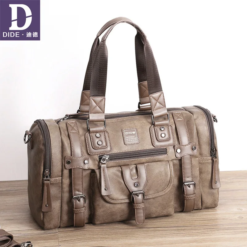 

DIDE Luxury Brand Travel Bag Men's Handbag Men's Sports Fitness Bag Casual Travel Large Capacity Leather Vintage Khaki Bag