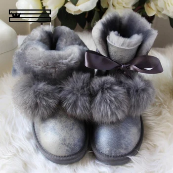 

Top Quality New Fashion 100% Genuine Cowhide Leather Snow Boots Real Fur Classic Mujer Botas Waterproof Winter Shoes for Women
