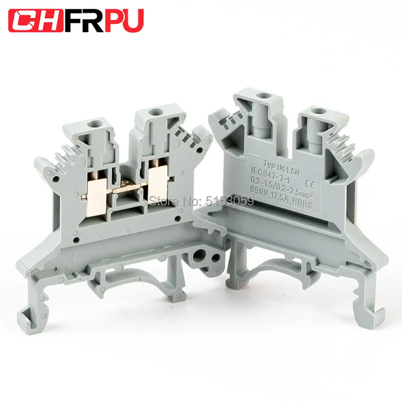 

10PCS UK-1.5N Universal DIN Rail Mounted Terminal Blocks Screw Type Connector Electrical Crimp Terminator