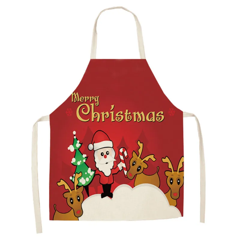 1pcs Christmas Apron Santa Claus Pinafore Cotton Linen Aprons Woman Adult Kids Xmas Gifts Bibs for Home Kitchen Cooking Baking