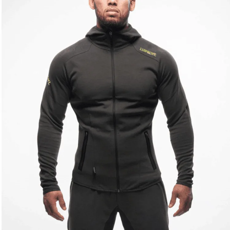 

Muscle Fitness Spring And Autumn Brothers Sports Hoodie Hooded Europe And America Men Outdoor Training Tight-Fit Running Coat