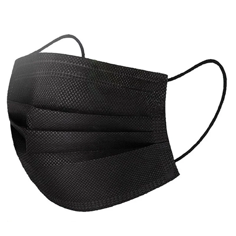 

50 Pcs Disposable Black Mouth Mask 3 Layers Durable Masks Non Woven Fabric Anti-Dust Anti Pollution Earloops Masks