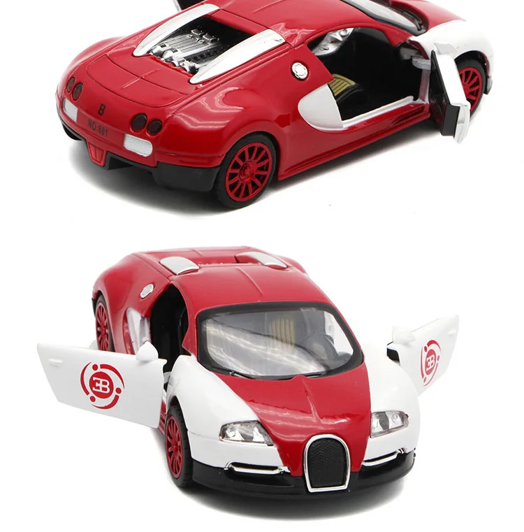 В коробке Bugatti 1: 32 автомобиль сплав детская игрушка звук и светильник вытяните назад автомобиль-дверь открывания мебели