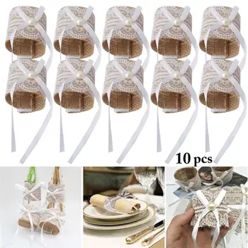 

10PCS Napkin Ring Lace Fake Pearl Burlap Napkin Band Napkin Wrap for Wedding