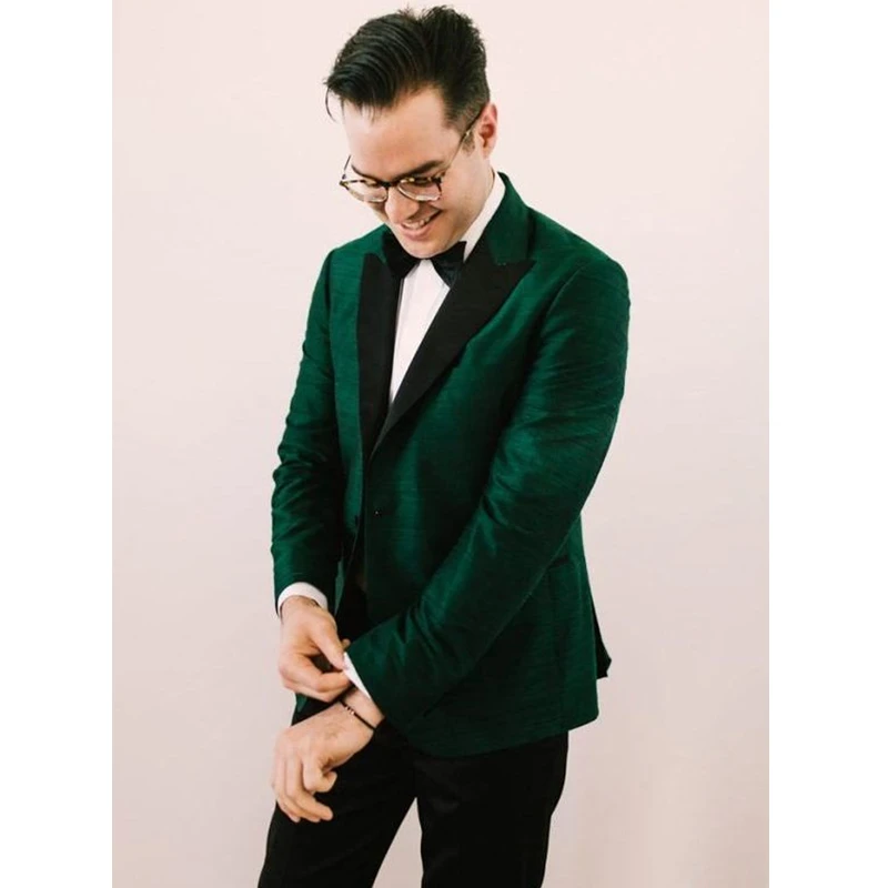 

New Style Green Satin Men Suits Groom Tuxedos Slim Fit 2 Piece Custom Wedding Suits For Men Prom Men Blazer (Jacket+Pants)