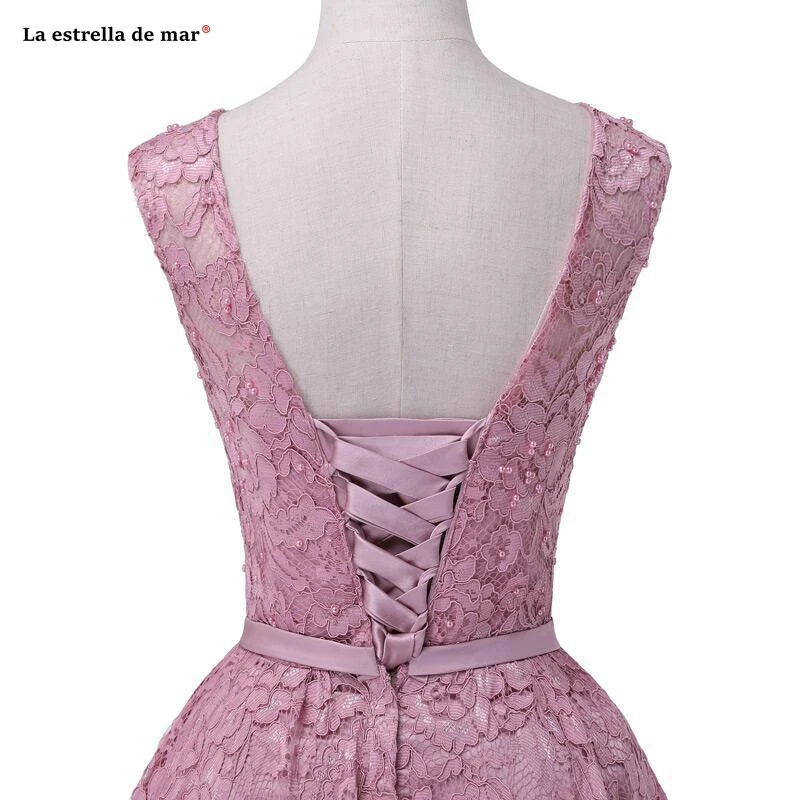 Большие размеры vestido madrinha новое из кружева, с вырезом на шее жемчужина A Line Румяна розовое платье подружки невесты чай Длина халат d'd'honneur