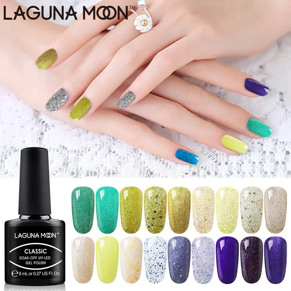 

Lagunamoon Green Glitter Color UV Gel Nail Polish Nail Art Design Soak Off LED lamp 8ml Enamel GelPolish Lacquer Varnish GelLak