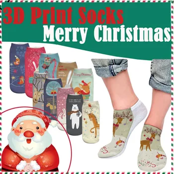 

Women Casual Work Business Socks 3d Christmas Santa Elk Printing Medium Sports Socks Cotton Knitted Polyester Daily Soft