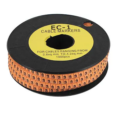 

1000 PCS EC-1 PVC Number 3 Print Cable Markers Labels for 2.6-4.2mm2 Wire