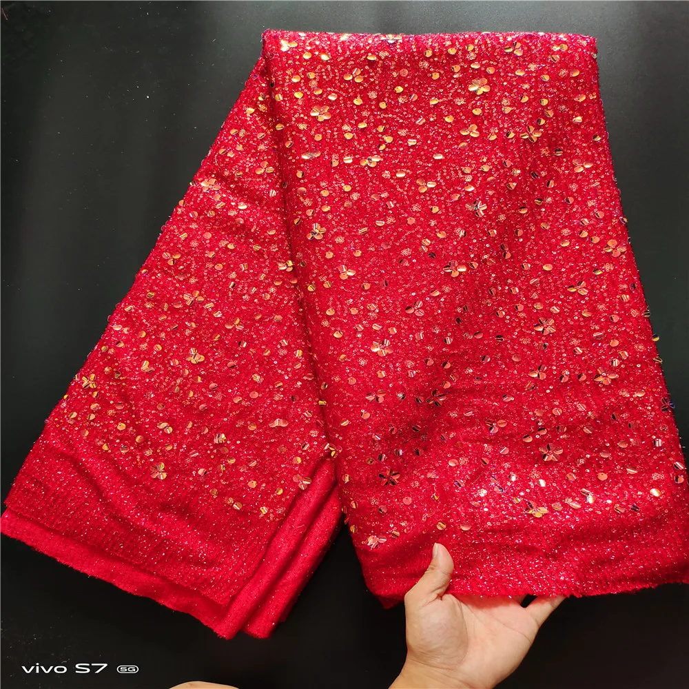 

French Tulle Lace Fabric High Quality African Lace Fabric Latest Embroidery Sequins Lace For Evening Party Material JYN325