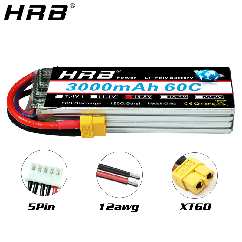 Аккумулятор HRB Lipo 14 8 V 3000mah 4S 60C XT60 EC5 XT90 S AS150 Deans T Plug Female RC Quadcopter Airplanes FPV Drone Car Parts|lipo