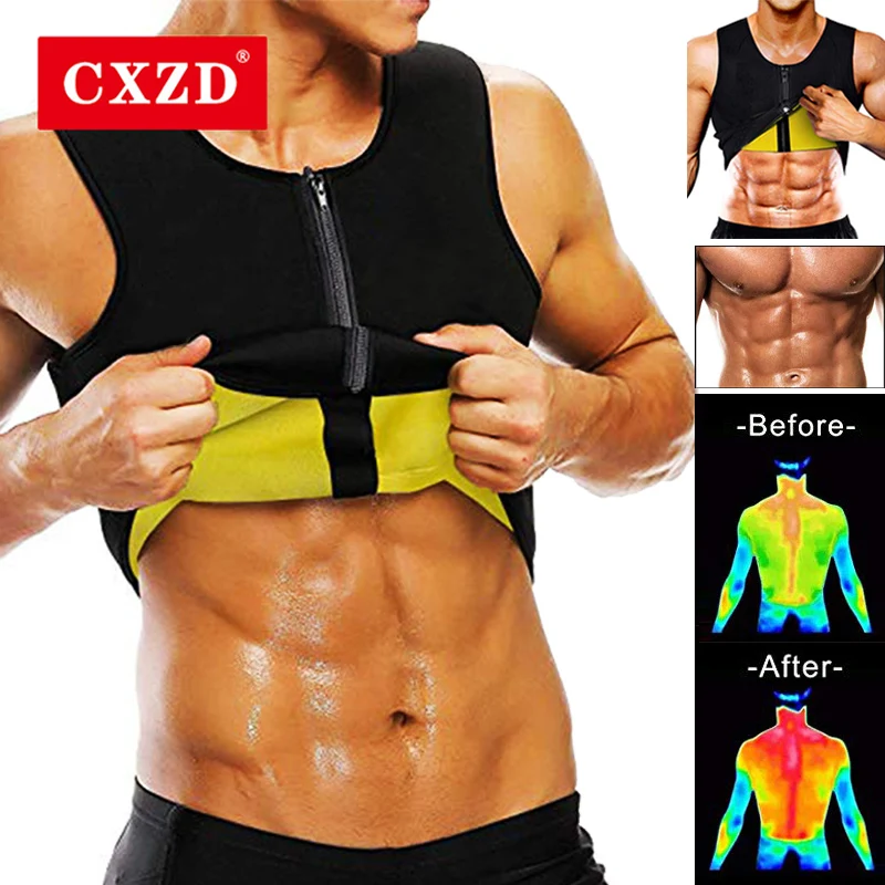 CXZD Men Neoprene Sweat Sauna Vest Workout Waist Trainer Slimming Tank ...