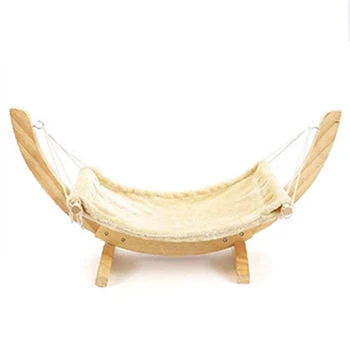 

On Ground Home Swing Bed Scratch Resistant Sleeping Wooden Frame Rest Cat Hammock Indoor Outdoor Pet Furniture Comfy Habitat