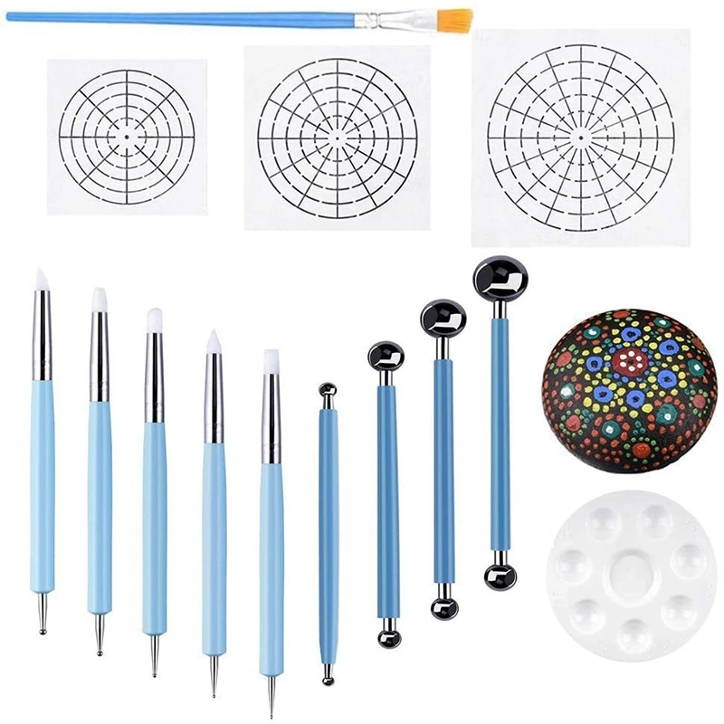 Set of 14 Mandala Dotting Stencil Tools Rock Painting Kit Dotting Tools  Include Templates, Paint Tray, Mandala Tools