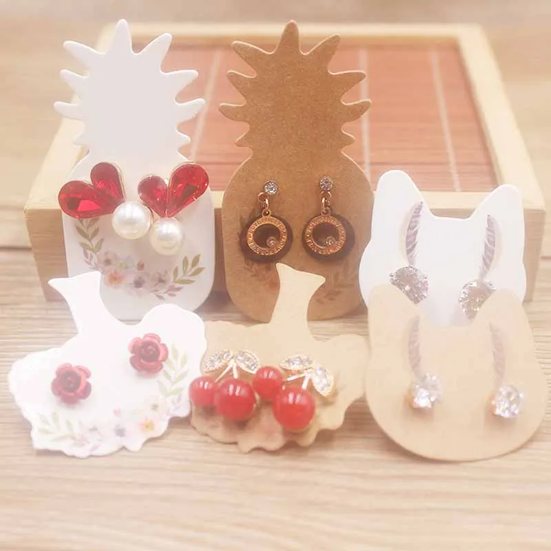 50pc per lot fashion Jewelry small earring package card cute cat shape stud display pineapple | Украшения и аксессуары