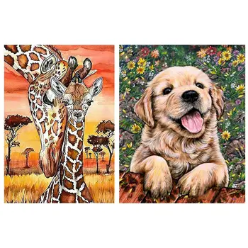 

2set Full 5D Diy Diamond Painting Cross Stitch "Giraffe" / "Dog" 3D Diamond Embroidery Rhinestone Decor Paintings
