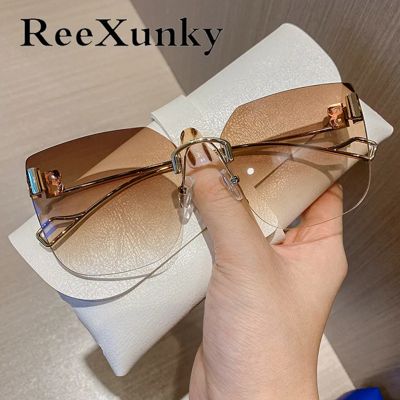 black cat eye sunglasses Luxury Round Sunglasses Women 2020 Vintage Brand Designer Rimless Shades Sun Glasses For Female Fashion Rosie Eyewear cute sunglasses