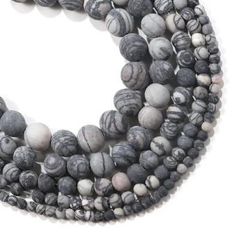 

1strand/lot 4/6/8/10mm Matte Black Web Jaspers Stone Round Loose Spacer Beads For Bracelet Jewelry Makings Supplies wholesale