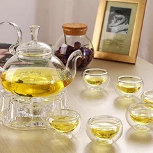 7 шт 8 шт./компл. высокое качество термостойкого стекла чайник 1 шт.+ 6 шт. с двойным слоем стекла чайная чашка