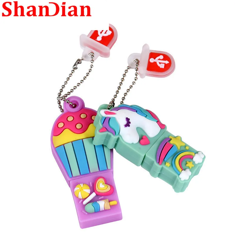 SHANDIAN мультфильм флеш-накопитель в виде единорога диск 64 ГБ 32 ГБ usb флеш-накопитель Флешка 16 ГБ 4 ГБ карта памяти u диск модный подарок
