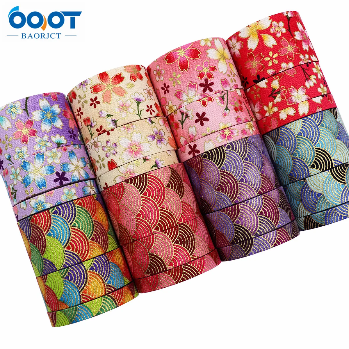 Double-Sided Colorful Flowers Cloth Ribbons 5 Yards M-21510-512 DIY Crafts Hairclip Apparel Accessories and Sewing Decorations ribbon decoration,ribbon supplies,sewing ribbon