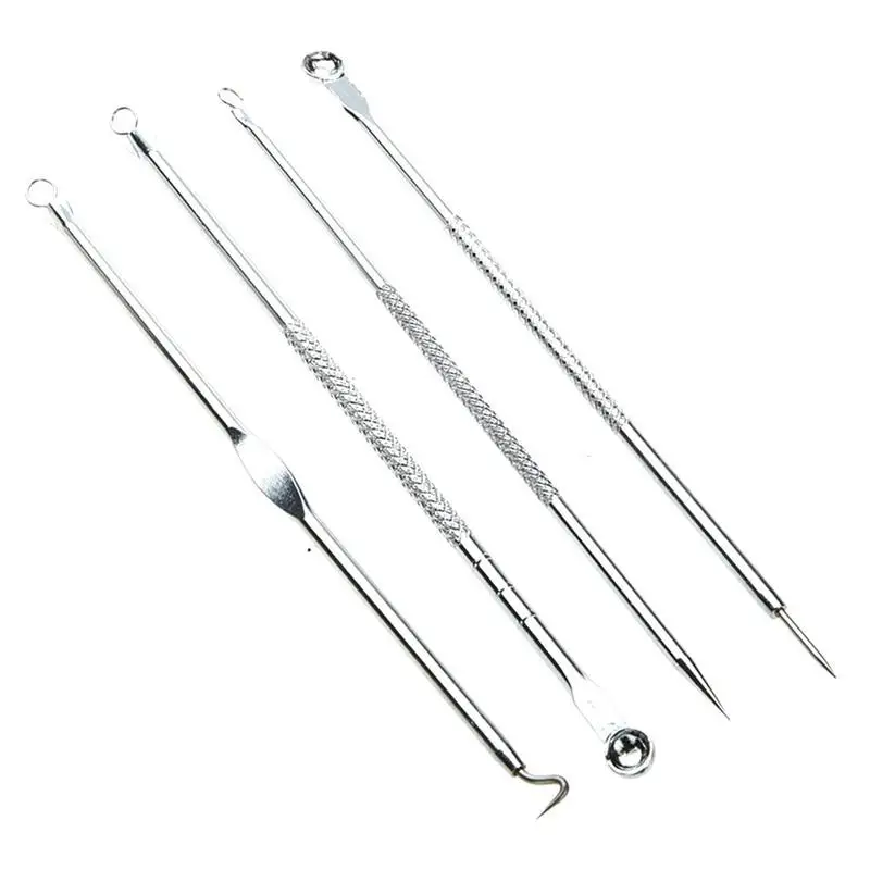 

4pc / set Stainless Steel Blackhead Remove Kit Acne Blemish Pimple Extractor Remover Needles Cosmetic Face Cleaning Tool