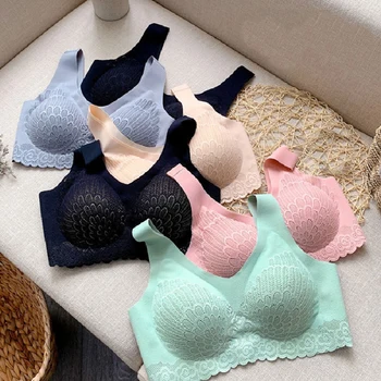 

Latex Seamless Bra Women Push Up Underwear Cooling Gathers Shock-proof Pad Female Intimate Fashion Soft Comfortable Bralette