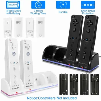 

Remote Controller Charging Dock Station USB 2/4 Port Charge Dock + 2/4 Battery For Wii Gamepad Charger With LED Light