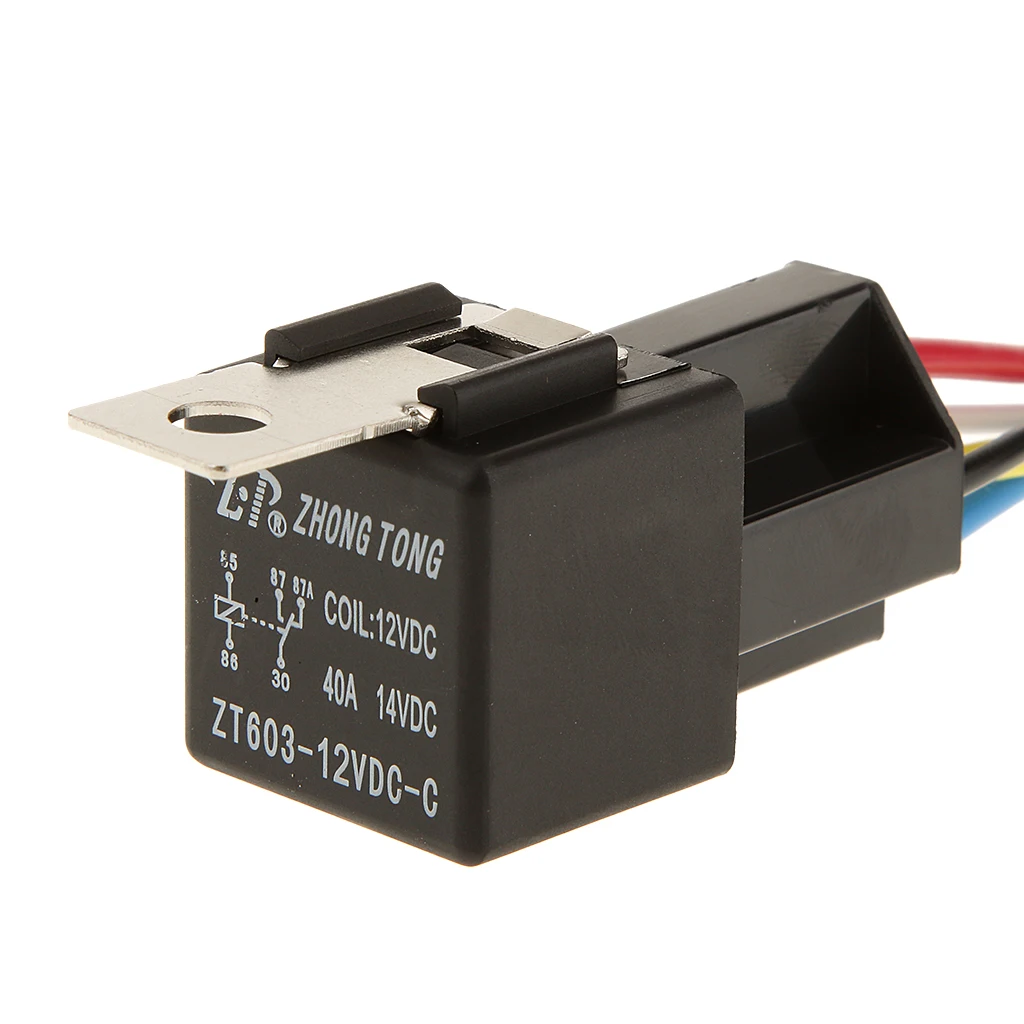 5PCS 12V DC 5-PIN SPDT Interlocking Relay Socket Harness Base (With Wires)