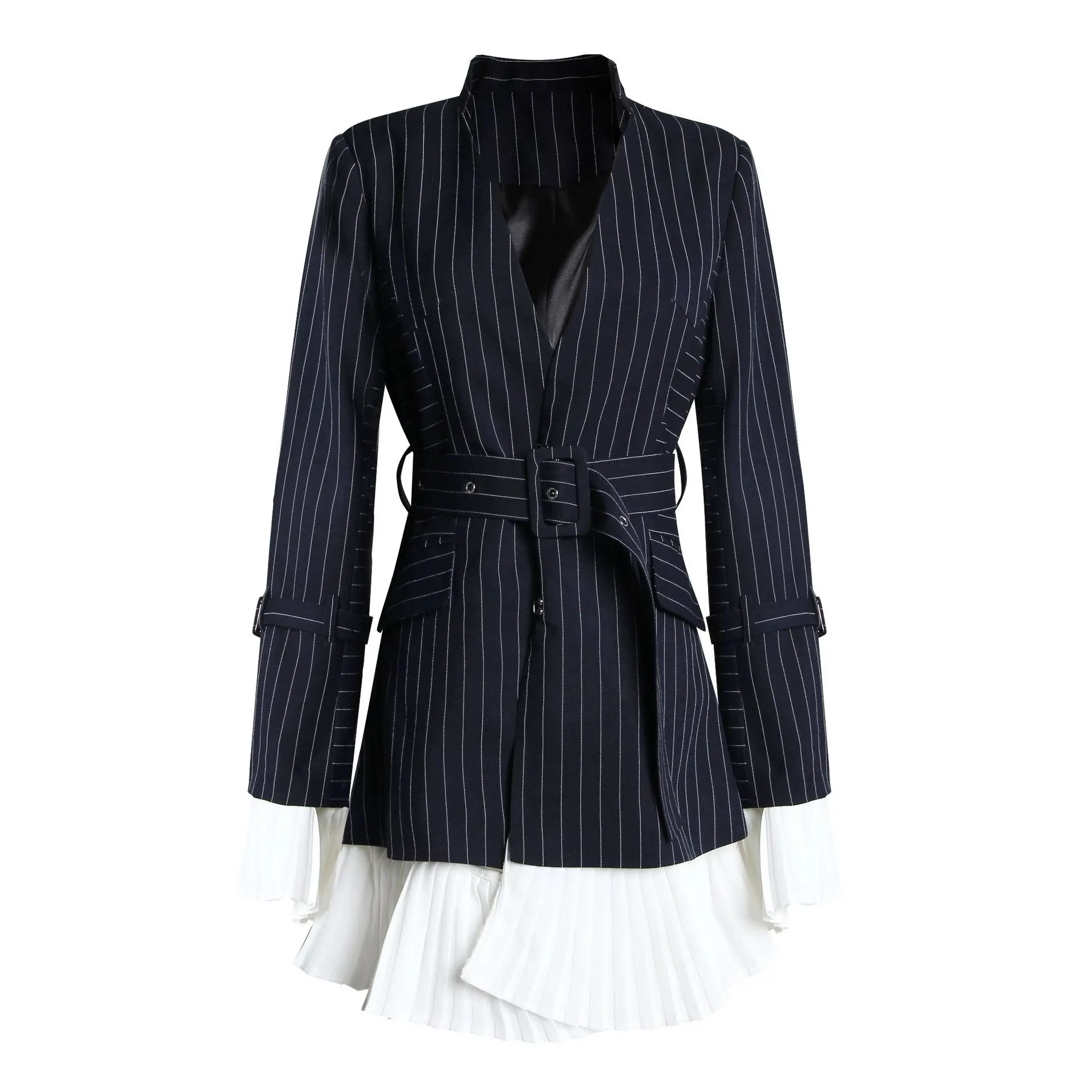 Great Value Fall 2020 New Jacket with Detachable Pleats and Flared Cuffs Slim Temperament Striped Suit Women Jackets and Coats