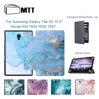 

MTT Marble PU Leather Case For Samsung Tab S4 10.5 inch SM-T830 T835 T837 Slim Magnetic Flip Tri-fold Stand Tablet Case Funda