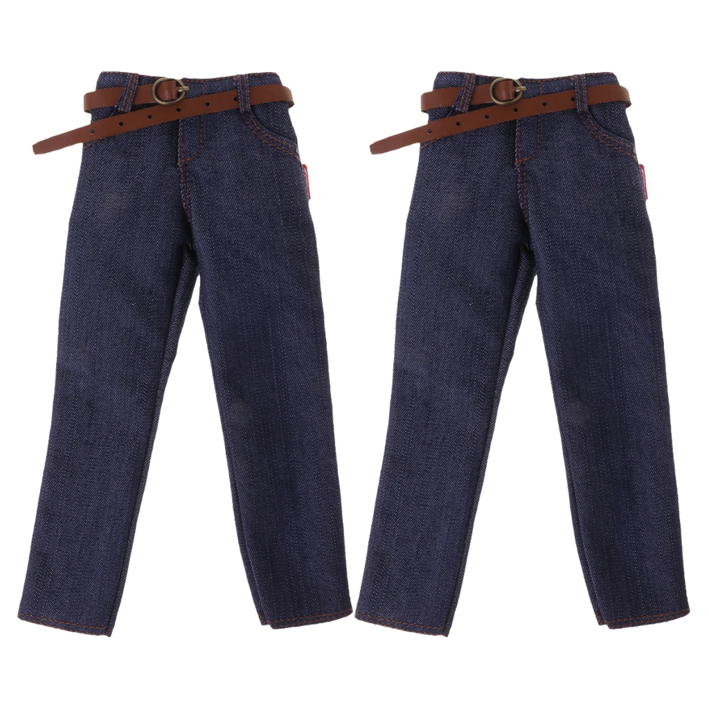 2 pcs 1/6 Male Classic Denim Jeans Pants with Belt for 12