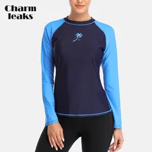 Charmleaks женская рашгард топ одежда для плавания с длинным рукавом спортивный топ для серфинга Топ Colorblock Купальник Рубашки для дайвинга UPF50+ пляжная одежда