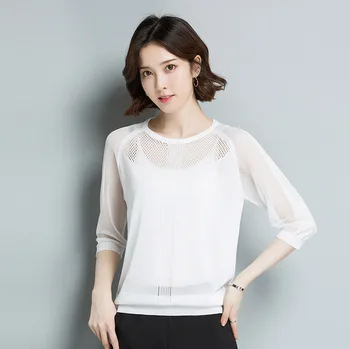

Women's new casual five-point sleeve solid color cutout T-shirt